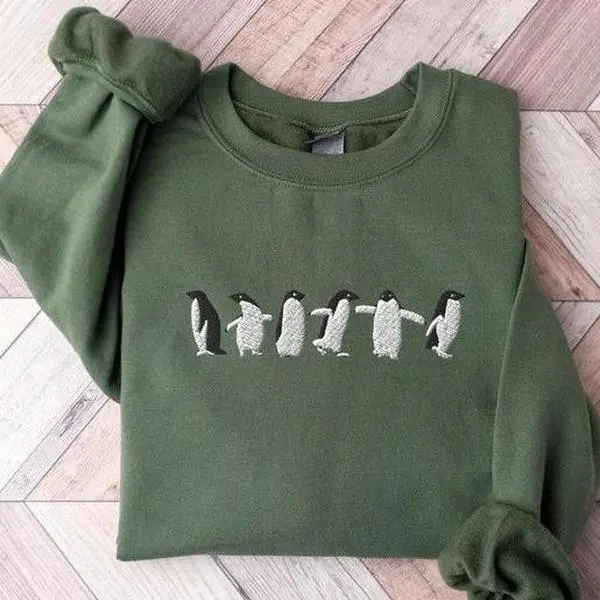 Embroidered Penguin Sweatshirt, Embroidered Penguin Shirt, Penguin Crewneck Sweater, Funny Sweatshirt, Spirit Animal shirt, Gift for her/him