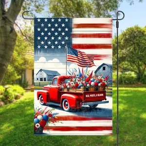 4th of July Truck Garden Flag, American Flag, Patriotic Flower