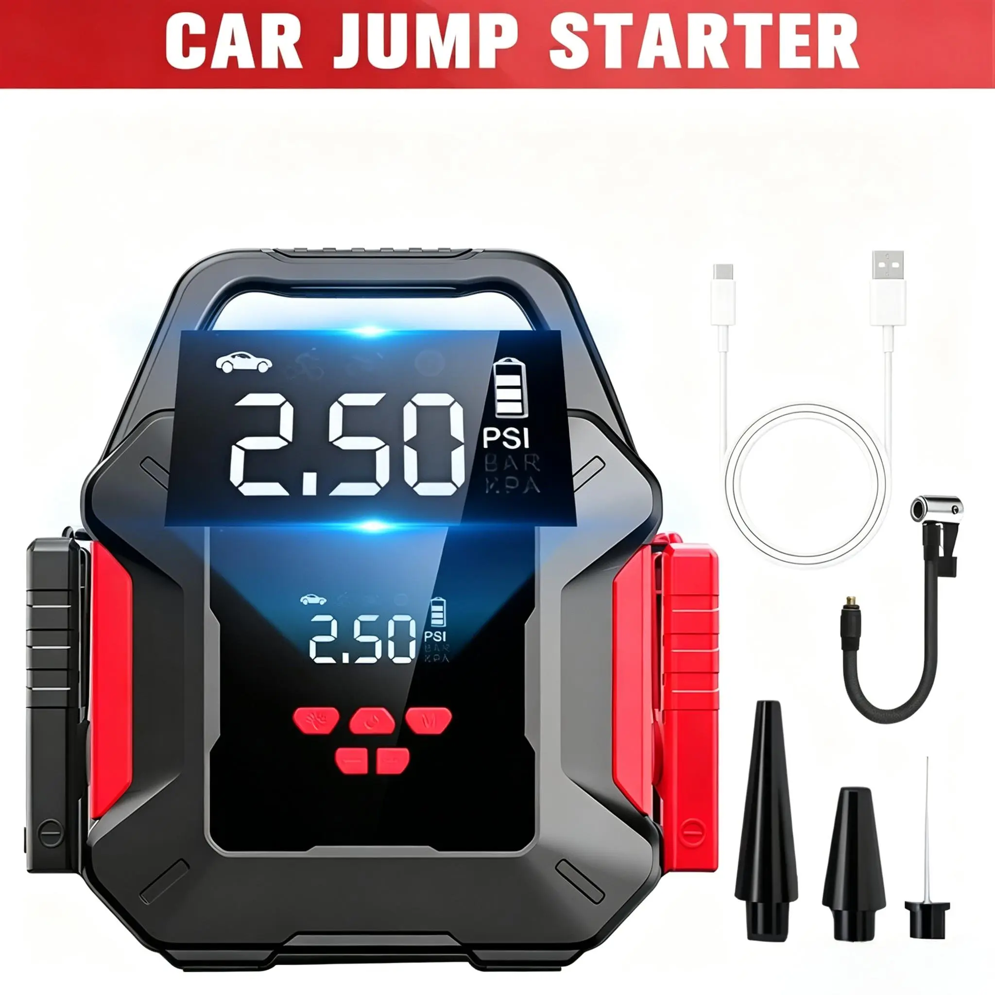 Car Jump Starter Booster Jumper Box Tire Inflator Compressor Air Pump