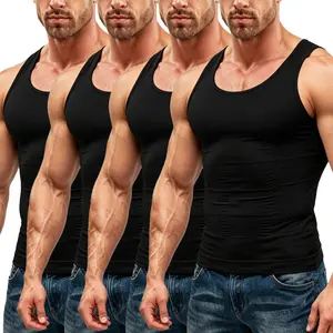 1/2/3/4 Pack Men All Season Shapewear Tank Top Tummy Control Breathable Stretchy Invisible Lightweight Casual Daily Wear Compression Vest Gym Workout Undershirt Base Layer Top Fitness Clothes Menswear Gamis