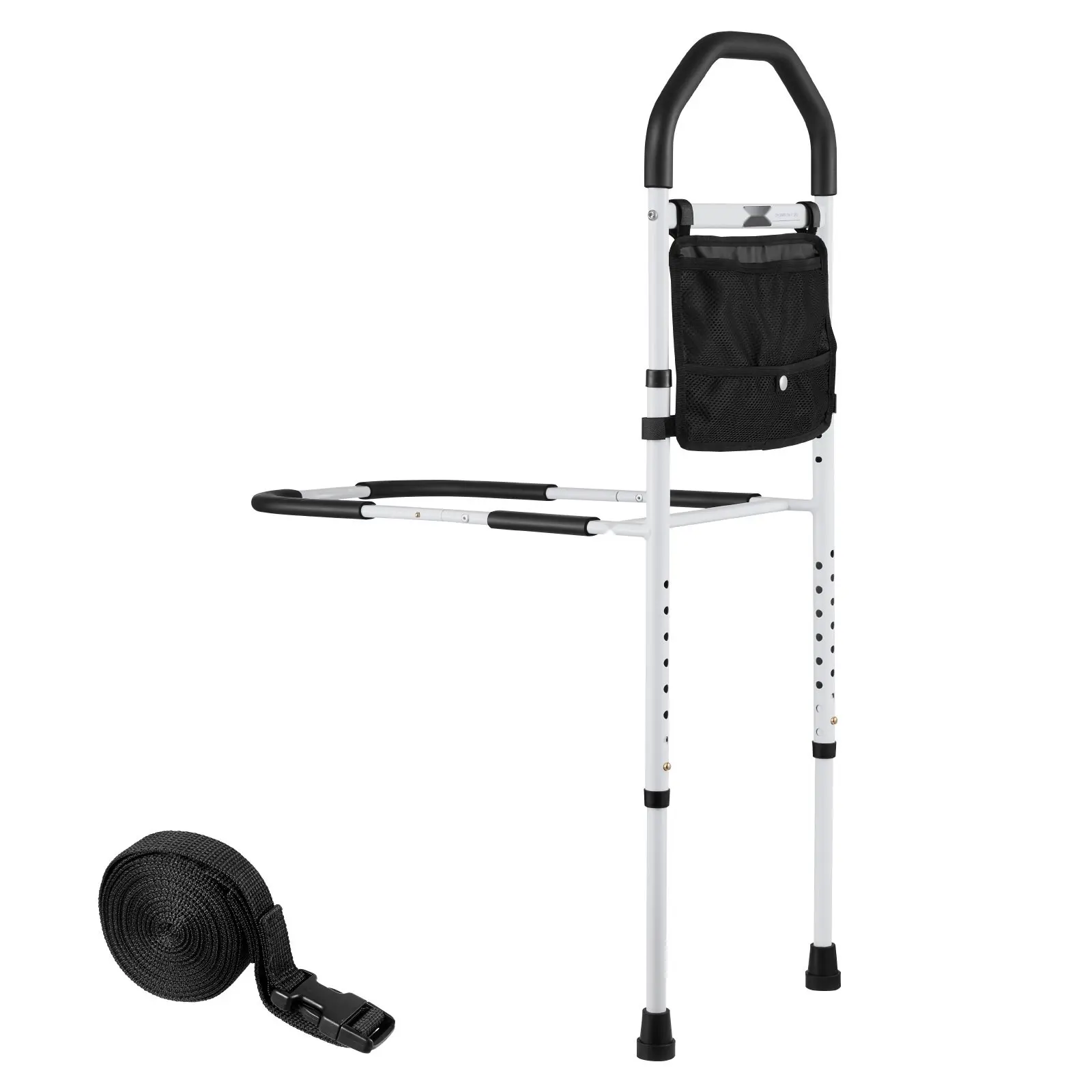 Bed Rail For Elderly And Seniors, Bedside Assist Rails With Supporting Leg And PU Handrail, Adjustable Height Carbon Steel Pipe Bedside Cane, Durable Bed Bars For Patients, Fits King, Queen, Full, Twin Beds
