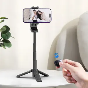 ULANZI JJ02 Selfie Stick Tripod, Extendable Grip Phone Tripod with Detachable Remote Pocket Size, 3-in-1 Mini Phone Grip 2 Cold Shoe, 10m/393.7 Wireless Shutter, Vlog Livestreaming Photography