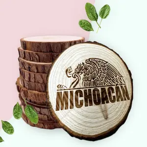 Michoacán Unfinished Natural with Tree Bark Wood Coaster 4” - (Set of 4) Tableware Lightweight Mugs Wooden