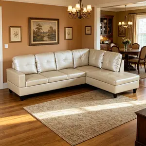 Aesthetic Bright Light Grey Semi PU Synthetic Leather Living Room Sofa Set, complete 2-piece matching combo, sleek matte leather finish, ergonomic seating comfort, fade-resistant long service life, upscale simple style for indoor home furnishing
