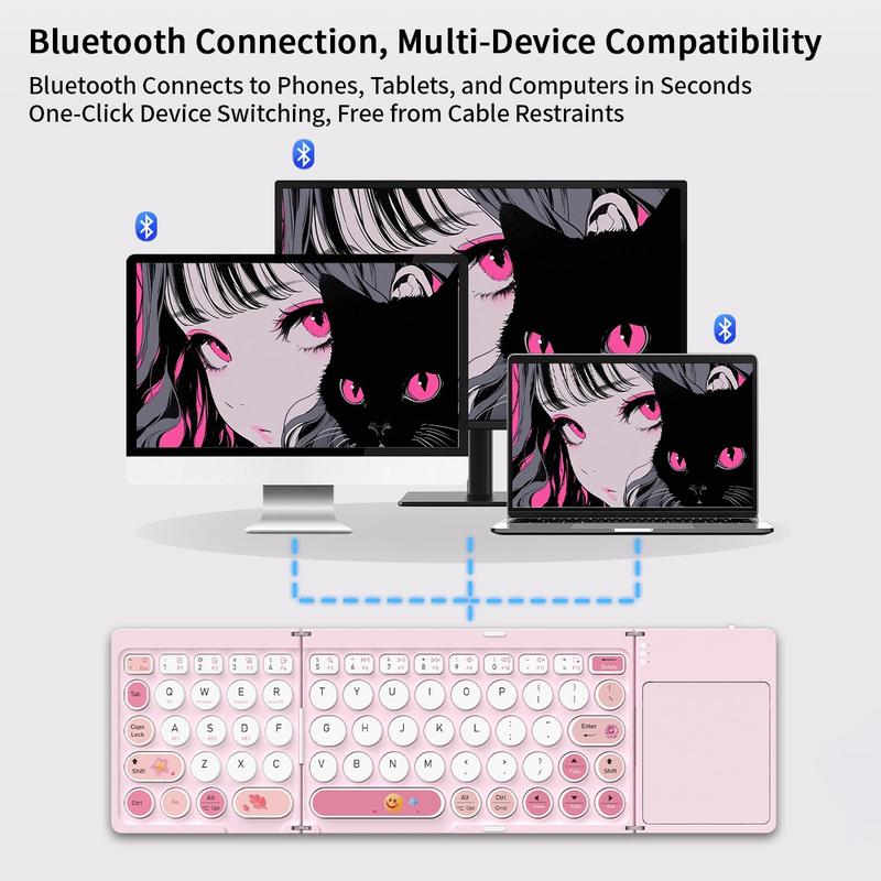 MOFii Pink Smile Keyboard, Bluetooth Connectivity, Rechargeable & Foldable, with Touchpad, Compact & Portable, Compatible with Windows, Android, iOS & Mac OS, US QWERTY Layout