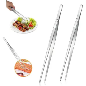 2 count Stainless Steel Kitchen Tweezers, 12-Inch Culinary Fine Tweezer Tongs  Tongs for Cooking Tongs with Precision Serrated Tips for Surgical & Sea  (12-Inch/2Pcs)