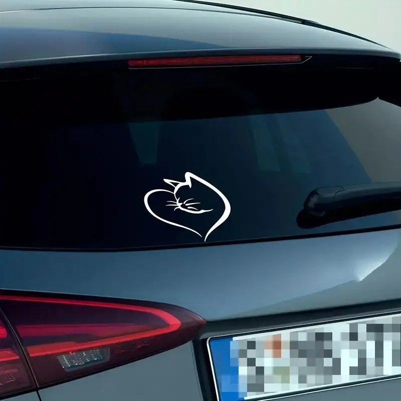 Cartoon Cat & Heart Design Car Sticker, Car Decals, Car Body Decorative Sticker, Car Exterior Decorative Accessories, Decal For Cars, Car Vehicle Decoration
