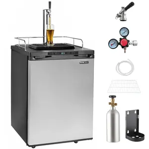 fathersdaygift  VEVOR Beer Kegerator, Single Tap Draft Beer Dispenser, Full Size Keg Refrigerator With Shelf, CO2 Tank(No Gas), Drip Tray Rail, 23F- 82.4F Temperature Control, 162L, Silver