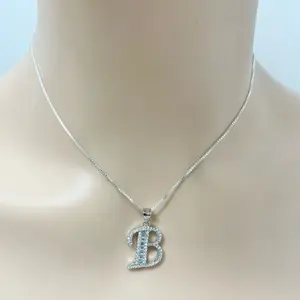 Sterling Silver 925 CZ Letters Necklace Chain 18”