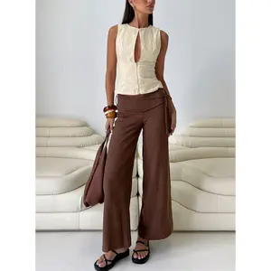 Silver Moon Linen Blend Tie Pants Brown Petite