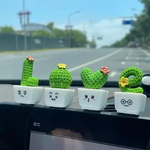 Cute Cactus Design Car Ornament, 4 Counts/set Creative Cartoon Animal & Cactus Shaped Car Dashboard Decoration, Car Interior Decorative Accessory for Car