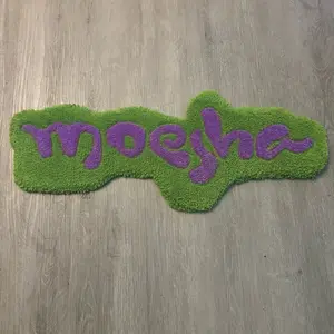 Custom 'Moesha' Logo Rug - Green Design with Purple Text, Ideal for Personalization, Unique Home Decor