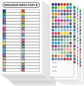 16 Sheets Breaker Panel Labels Electrical Box Sticker Numbers Breaker Panel Labels Electrical Sticker Number Catalog Load Center Adhesive Waterproof Reusable(Mix Colors)