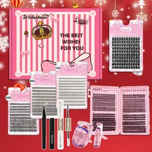 3D Fluffy False Eyelashes with Bond & Sealing & Lash Remover & Tweezers & Eyelash Curler,Mixed Styles Natural Look Eyelash Extensions, Self Grafting Eyelash Clusters