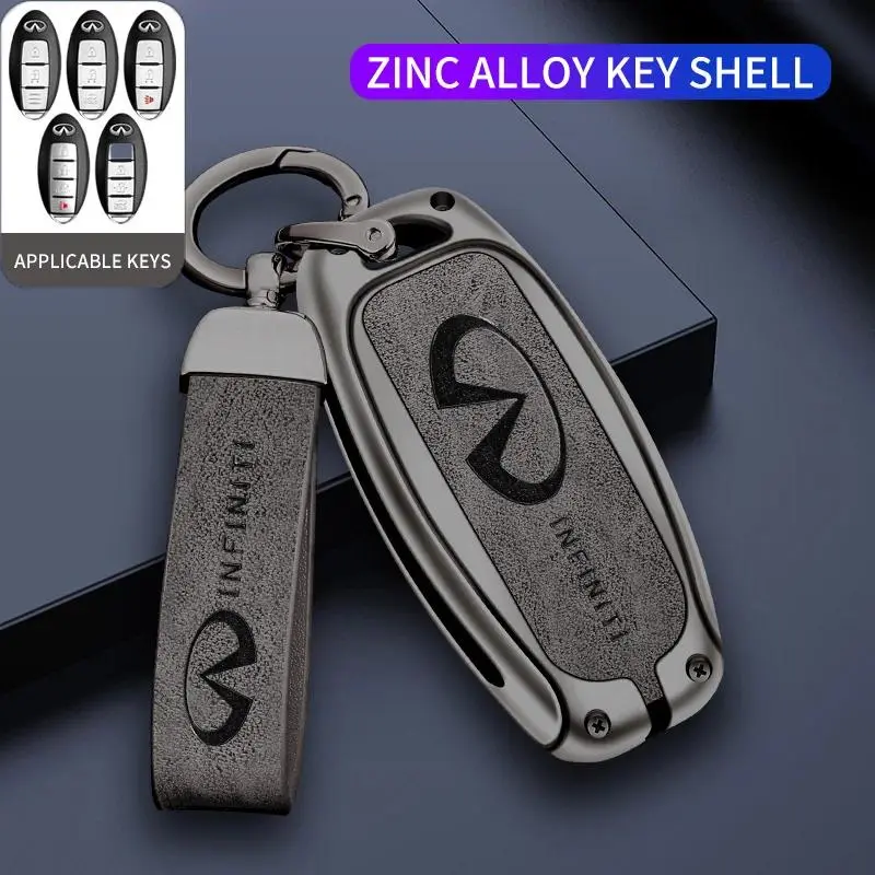 Metal Leather Car Remote Key Case Cover For Infiniti Q30 Q50 Q60 Q70 JX35 FX35 G37 M35 ESQ QX30 QX50 QX55 QX56 QX60 QX70 QX80