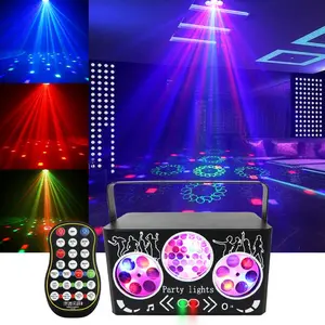 DJ Disco Party Light Sound Activated Red Green Lasers RGB LED GOBO Kaleidoscope Effects Remote Control DMX Multi Effect Lighting for Parties Weddings Clubs Events