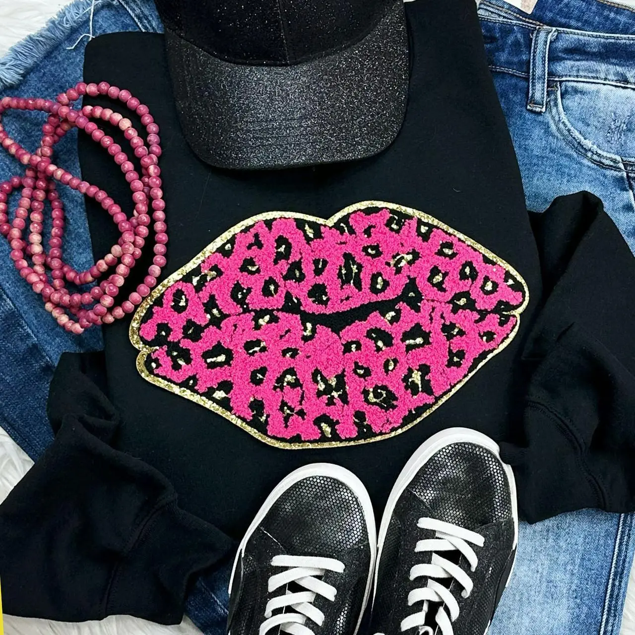 Pink Leopard Lips Chenille Patch