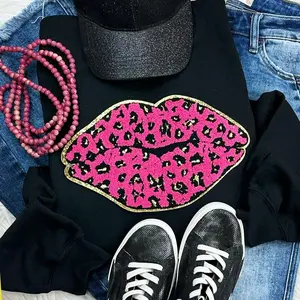 Pink Leopard Lips Chenille Patch