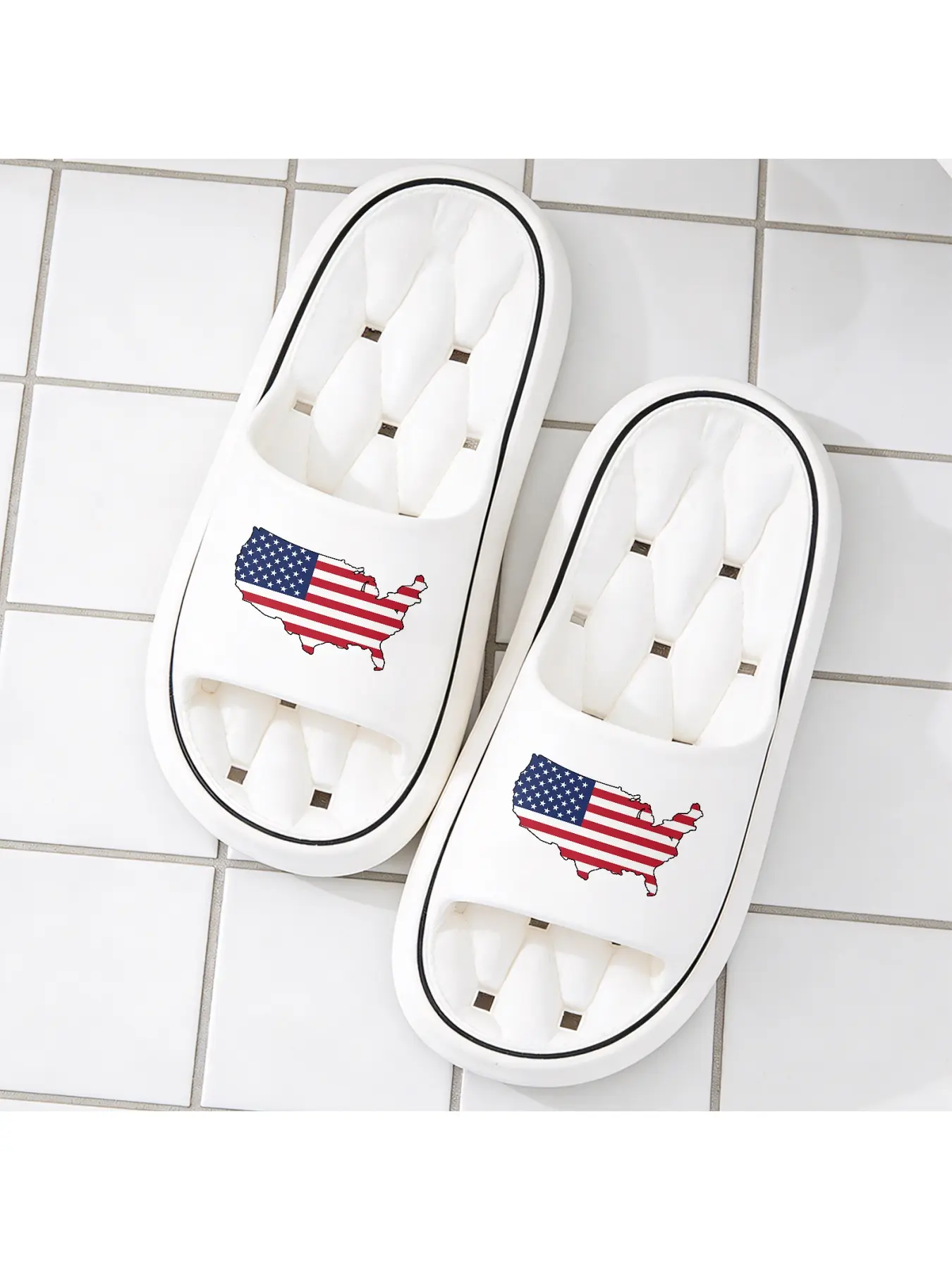 American Flag Map Pattern Casual Slippers, Soft Sole Open-Toe Slides for Men and Women, Perfect for Beach Vacation, Outdoor Wear in Spring and Summer, Non-Slip House Slippers for Indoor Use, Tr