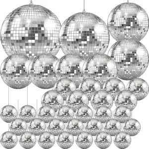 Mirror Disco Ball Variety,  Hanging Ball with Attached String for Ring, Reflects Light, Fun Party Home Bands Decorations (Pack of 36)