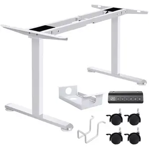 Electric Standing Desk Frame with Single Motor, Adjustable Stand Up Desk Legs, Dual-Beam Frame with Casters, Headphone Hook and Height Controller, Ergonomic Table Base for Desk Size from 48"x24" to  70" x 30", Frame Only
