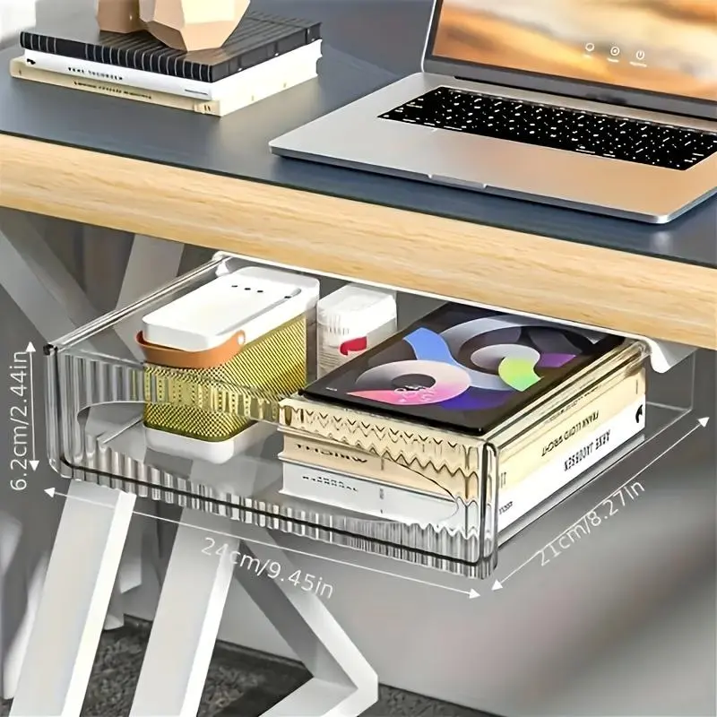 [PABHAN]1pc Large/Extra-Large Acrylic Storage Box - No-Drill Transparent Under-Desk Tray with Sliding Drawer, Drawer and Bin Insertion & Extension Tray for Office Stationery Organization, Acrylic Storage Boxes, Drawer And Bin Insertion Storage Boxes