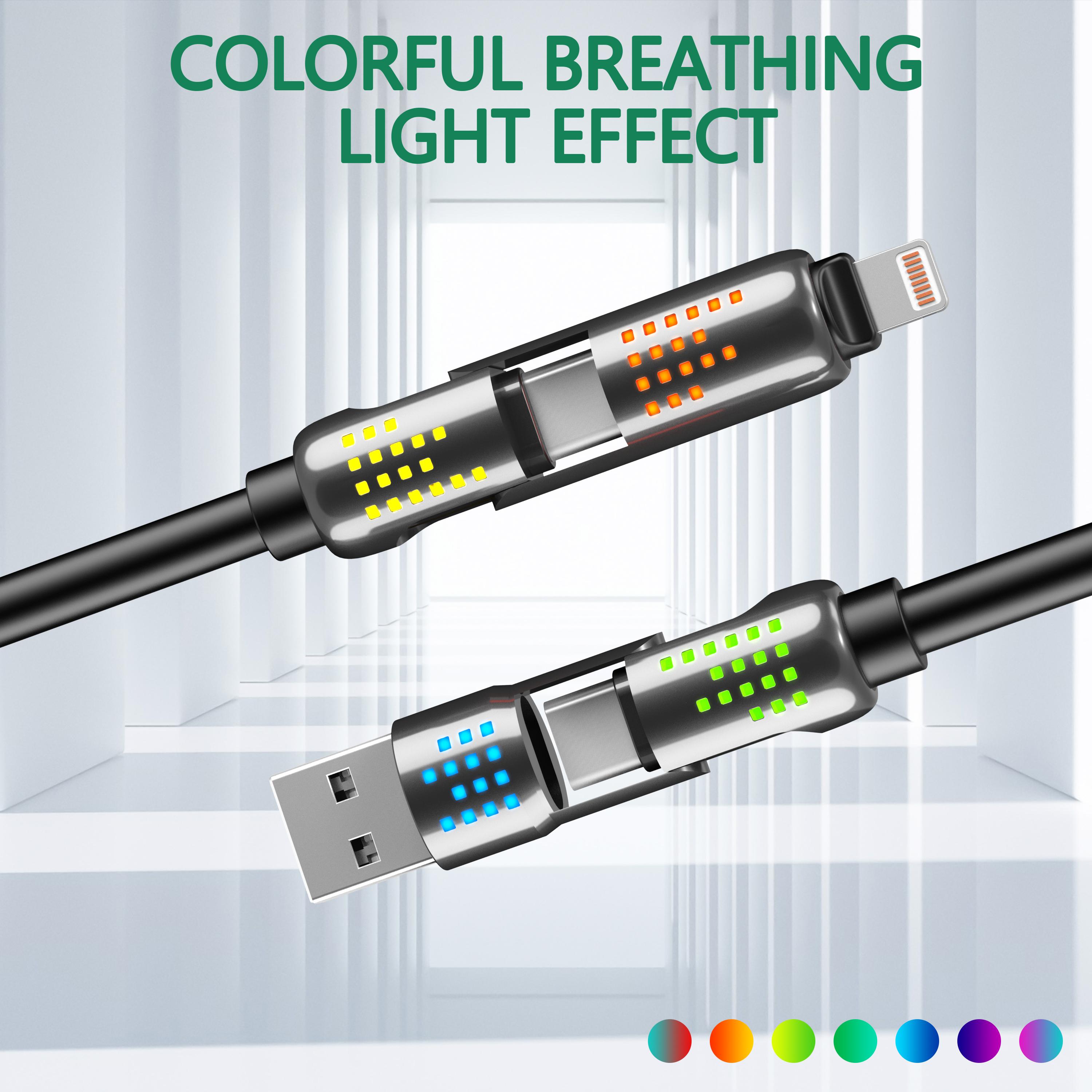 240W USB-C Cable with 4-in-1 Ports, Lightning, Type-C, USB-A | Fast PD 5A Charging for Phones, Tablets, Laptops