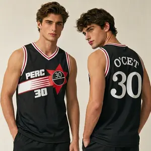 Men's Sun Pattern Perc 30 O'Cet Basketball Jersey Tee, Polyester Mesh Ventilation, Sewing Embroidery, Activewear Clothing, Athletic Training Apparel, S-XXL Large Sizes, Blue/Black, High-Quality Outdoor Sportswear Fan Clothing
