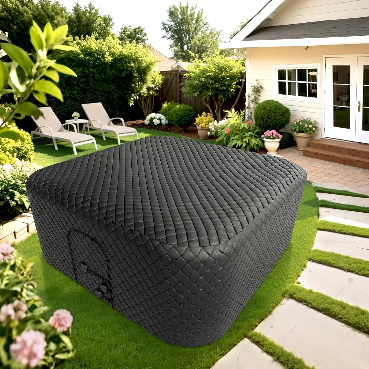 ABORON Inflatable Hot Tub Thermal Cover Protector, Waterproof Square SPA Hot Tub Insulated Covers Replacement, Waterproof and Weatherproof Insulated Cover Full Coverage Energy Saving Lid for Outdoor