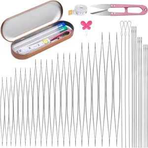 Beading Needles Set 39 pcs 3 Type Including Collapsible Big Eye & Straight & Twisted Beading Needles with Storage Box for Jewelry Making