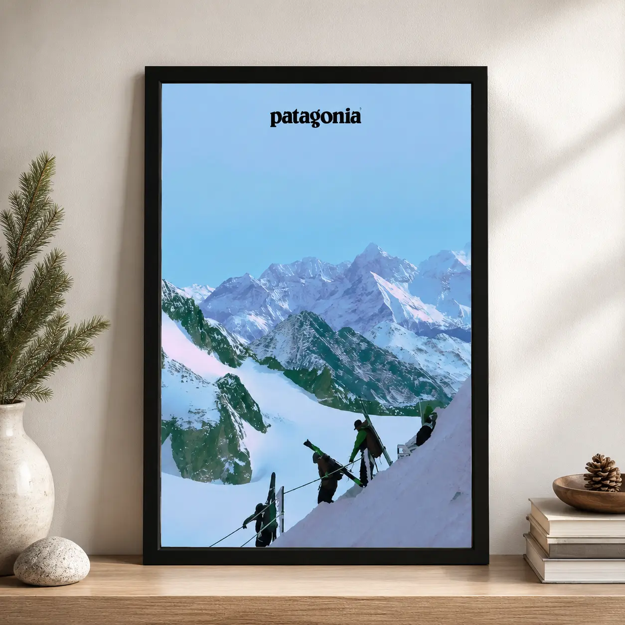 Patagonia Ski Mountain Landscape Canvas Print - Minimalist Winter Snowy Wall Art, Home Decor for Living Room, Cabin