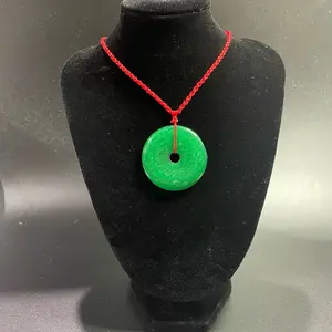 40mm Natural Jade jadeite Carving amulet Circle Donut Pendant