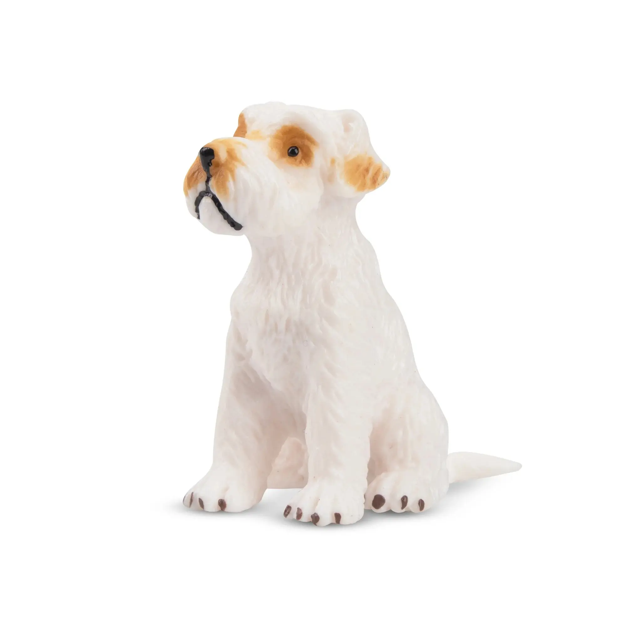 Toymany Hand-Painted Sitting White Schnauzer Puppy Figurine – Realistic Dog Model, Perfect for Early Education, Montessori Sensory Play, Cake & Party Decorations, Desk & Home Décor, Thoughtful Gifts, and Collectible Figurine