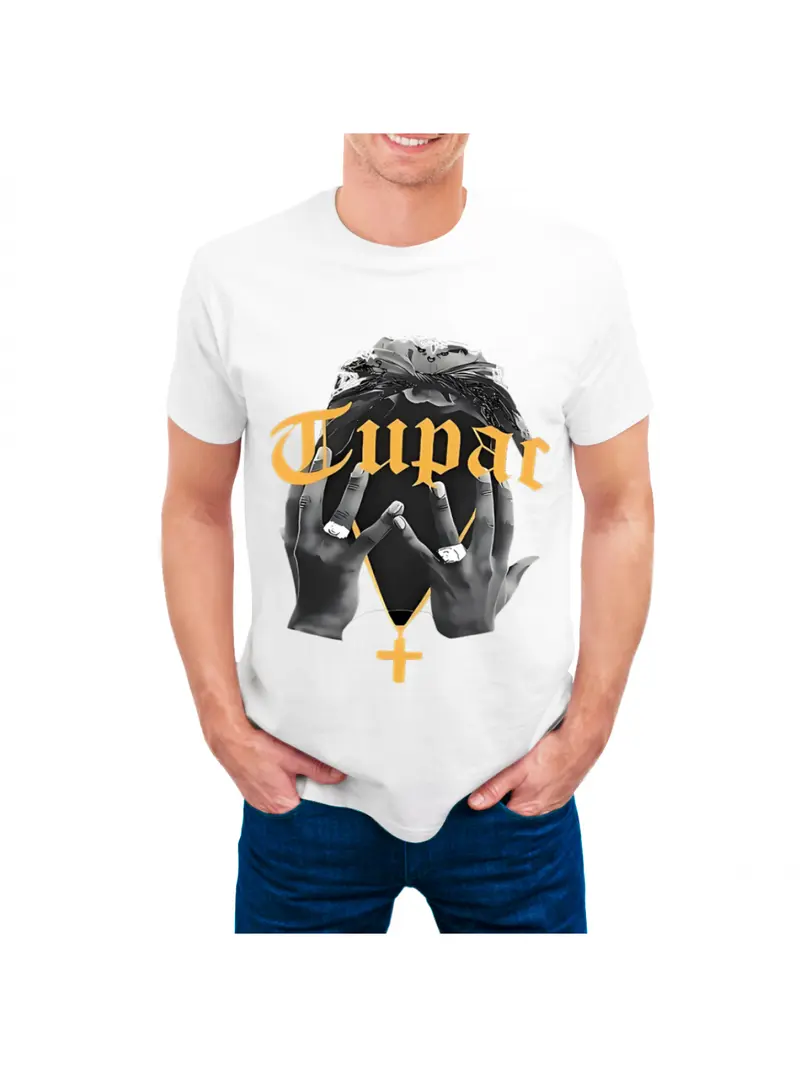 [Black and white, plus-size womens clothing] [1pc Tupac T-Shirt] Tupac Printed 1pc Womens T-Shirt | Classic Patterns with Hip-Hop Culture | Perfect Holiday Gift