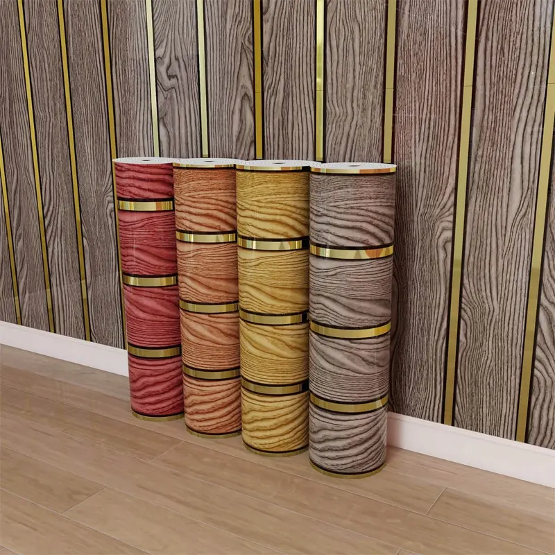 Thick Gold Stripe Wood Grain Self-Adhesive Decorative Wallpaper, European Luxury Home Decor, Suitable for Bedroom Living Room Study, Interior Walls, Peel and Stick