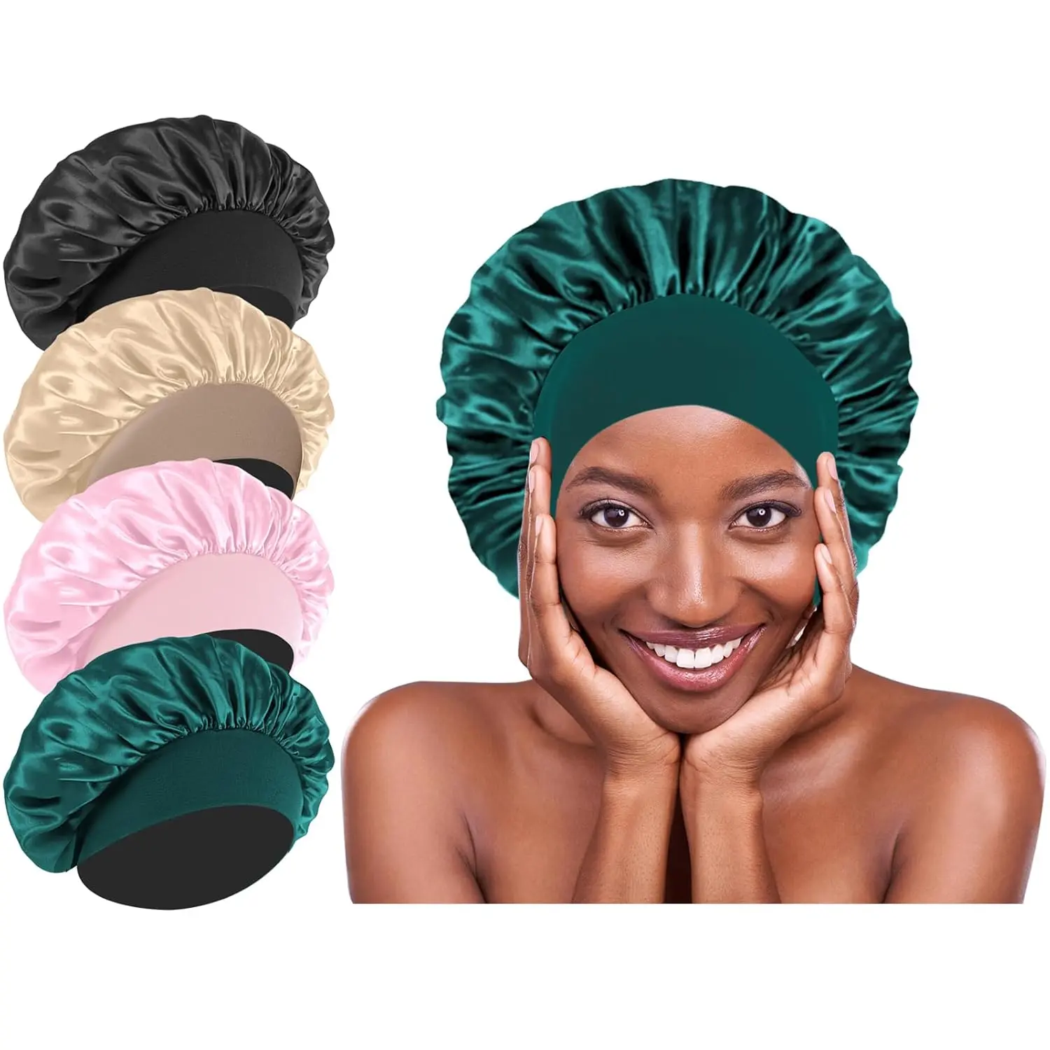 [Ship from USA] Silk Hair Bonnets for Sleeping - Elastic Wide Band Satin Hair Wrap for Sleeping Black Women Men,Bonnets for Curly Hair,Silk Sleep Cap