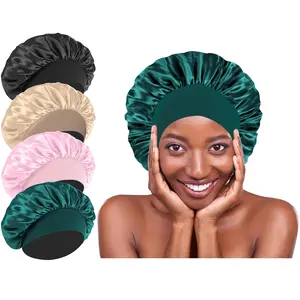 [Ship from USA] Silk Hair Bonnets for Sleeping - Elastic Wide Band Satin Hair Wrap for Sleeping Black Women Men,Bonnets for Curly Hair,Silk Sleep Cap