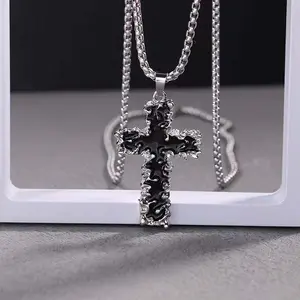 [Limited-Time Event] New Textured Cross Niche Punk-Style All-Match Artificial Gemstone Necklace Pendant, Ideal Holiday Gift