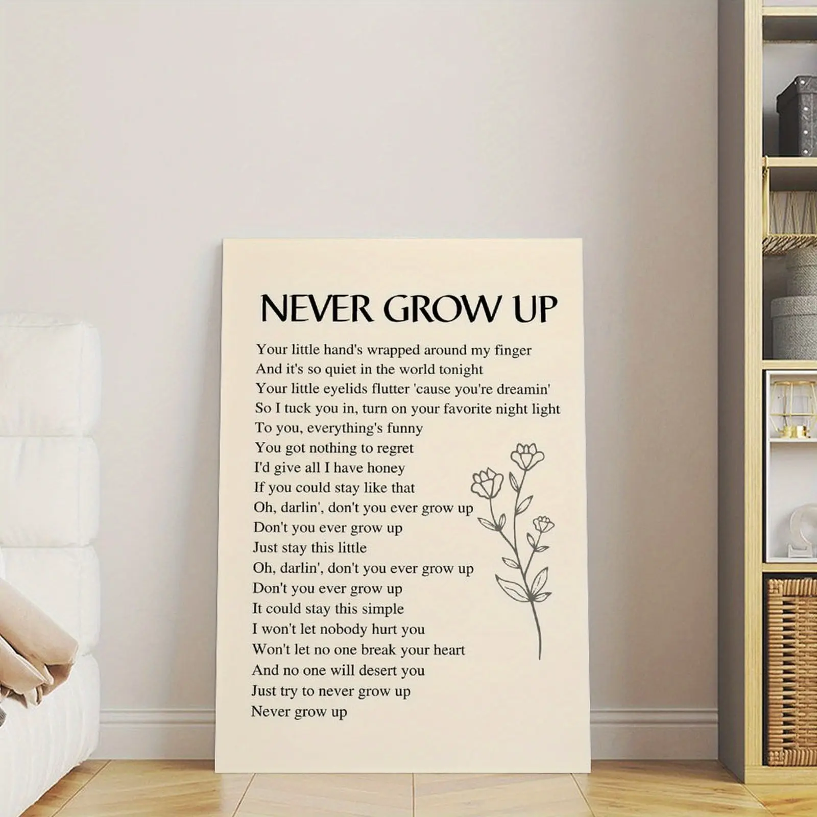 2DSwiftie Pine Wood Framed Canvas Wall Art Print - "Never Grow Up" Lyrics Poster, Modern Home Decor, Bedroom Decoration Items, Space Theme Accessories
