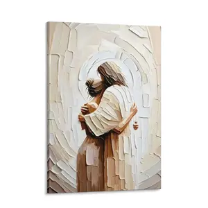 Jesus Hugging Woman Canvas Wall Art Print, Faith-Themed Biblical Religious Decorative Graphic Artwork Print, for Christian Church & Home Living Room Decor, Faith-Themed Graphic Prints, Biblical-Themed Prints