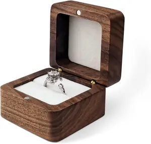 Personalized Wooden Ring Box, Mini Engagement Ring Holder Box with Single Slot, Square Wedding Ring Box for Ring, Elegant and Retro Ring Holder Box for Wedding, Ceremony (white)