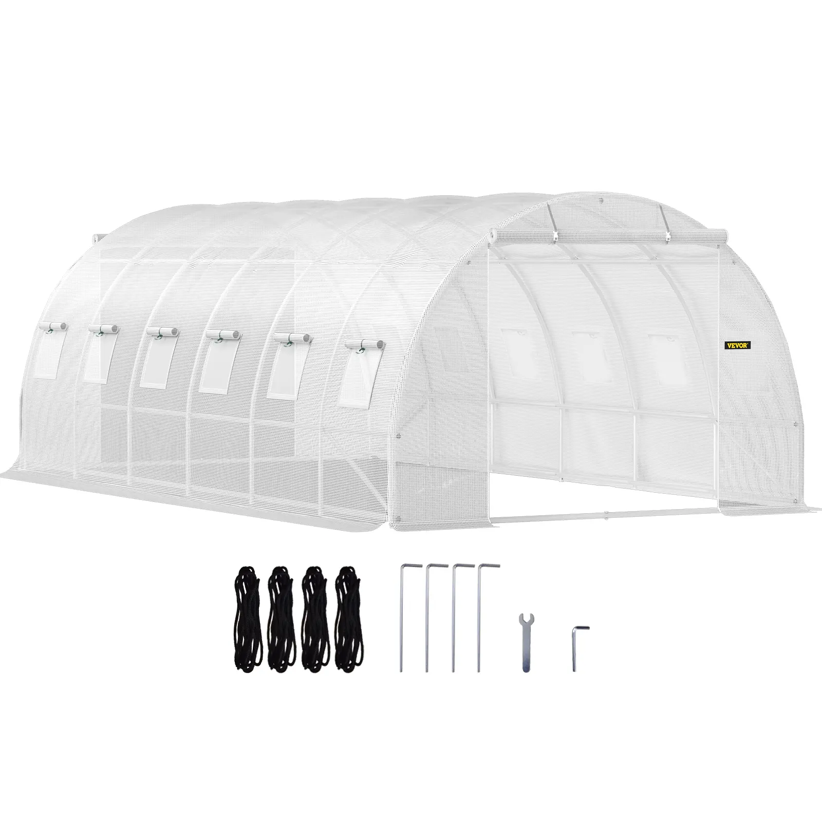 VEVOR Heavy Duty 20x10x7 ft Walk-in Tunnel Greenhouse, Portable Plant Hot House with Galvanized Steel Hoops, 3 Top Beams, Diagonal Poles, 2 Zippered Doors, 12 Roll-up Windows, White Large Enclosure Structure, Father's Day Gift Option, Heavy Duty Greenhous