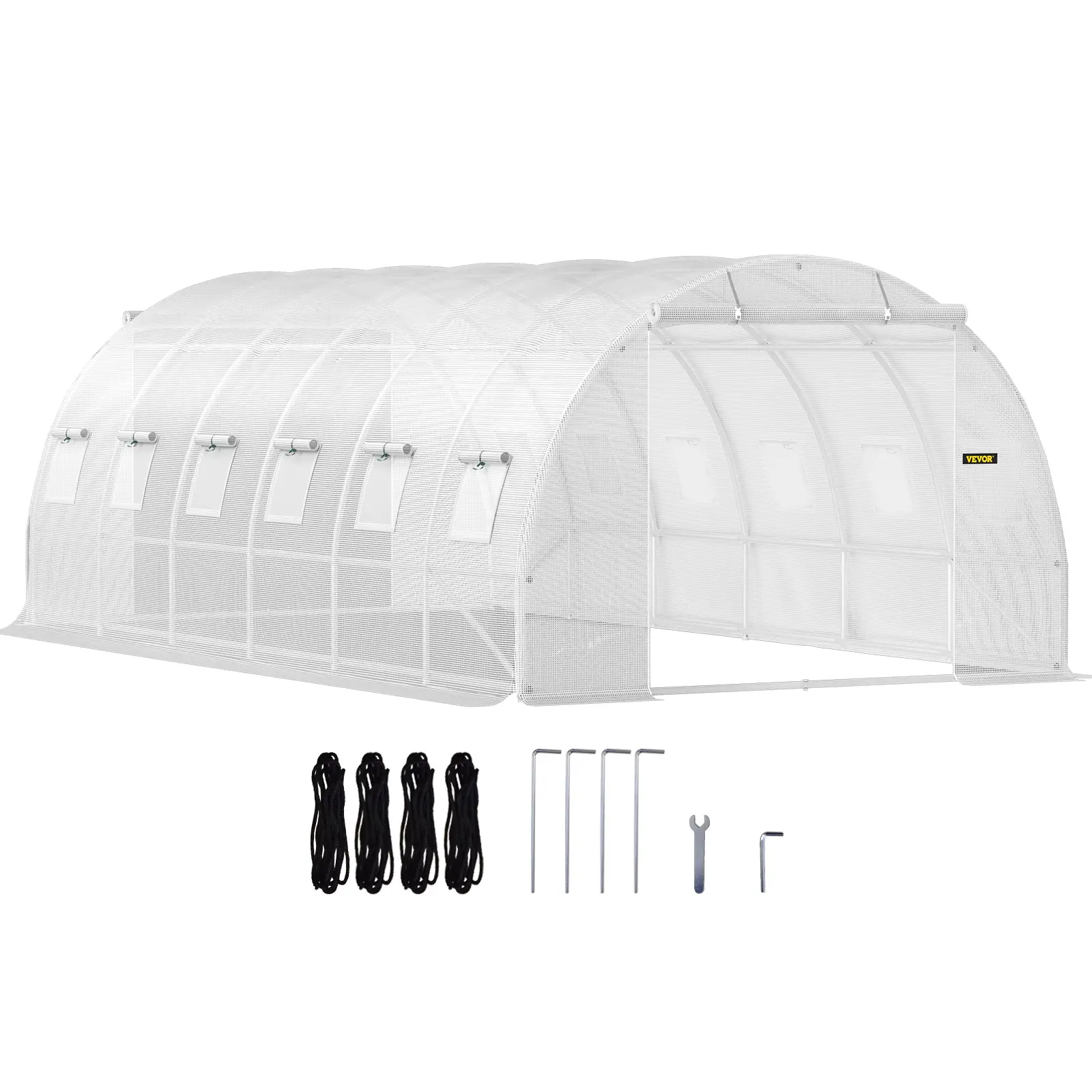 VEVOR 20 x 10 x 7 ft Walk-in Tunnel Greenhouse, Portable Plant Hot House with Galvanized Steel Hoops, 3 Top Beams, Diagonal Poles, 2 Zippered Doors &