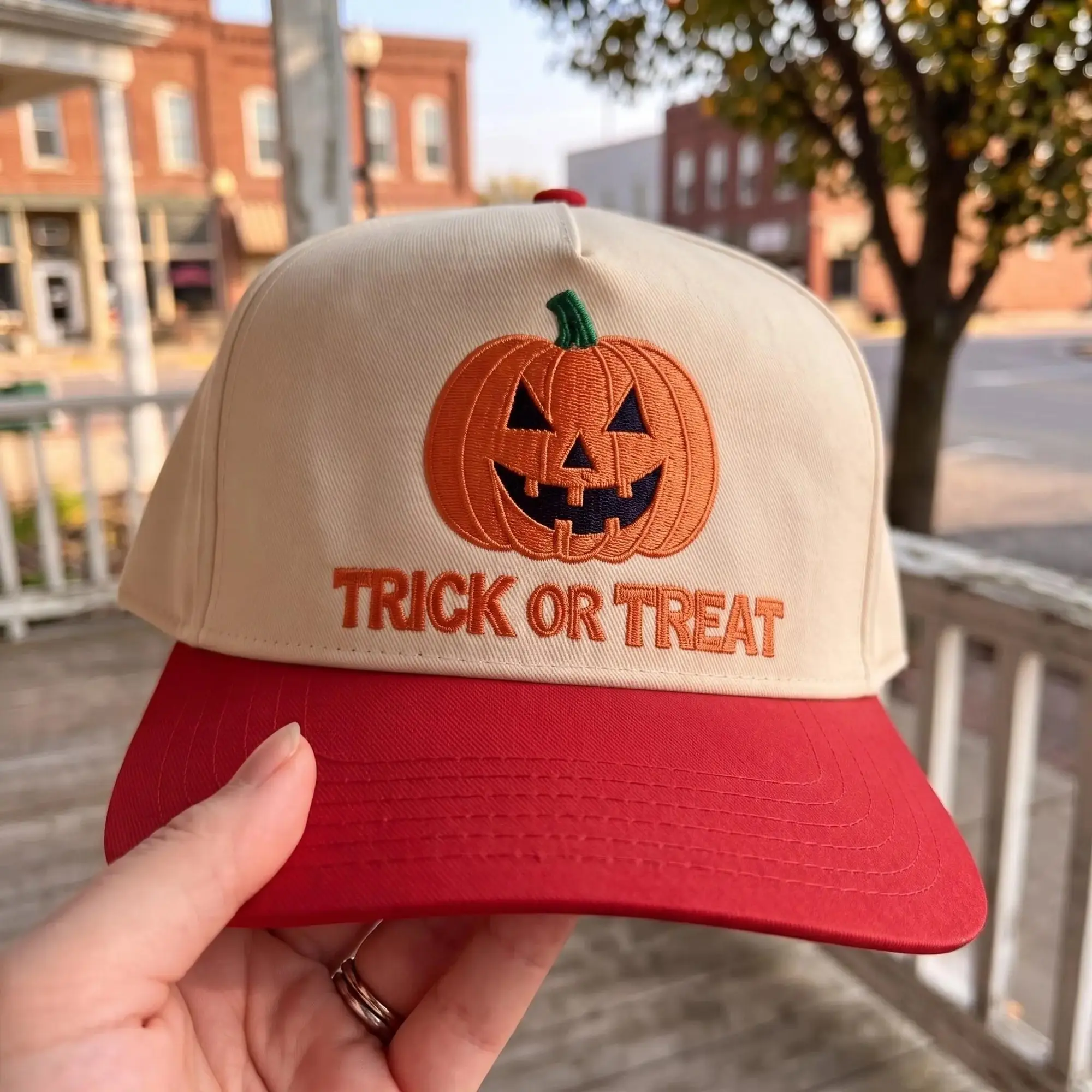 Trick or Treat Halloween Embroidered Hat Spooky Season Fall Accessories