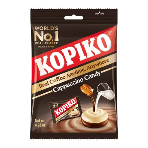 Kopiko Cappuccino Hard Candy Snack Candy Bag, 4.23oz - Real Coffee Extract, Bold Flavor, Creamy Sweet Taste, Caffeine Energy Boost, Ideal for On-the-Go Coffee Lovers