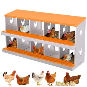 Chicken Nesting Boxes 10 Holes Galvanized Steel Rustproof Egg Laying Box with Egg Collection Systems, Hen Eggs Laying Box, Ventilated/Easy to Install, for Chicken House/Duck House/Hen,Orange