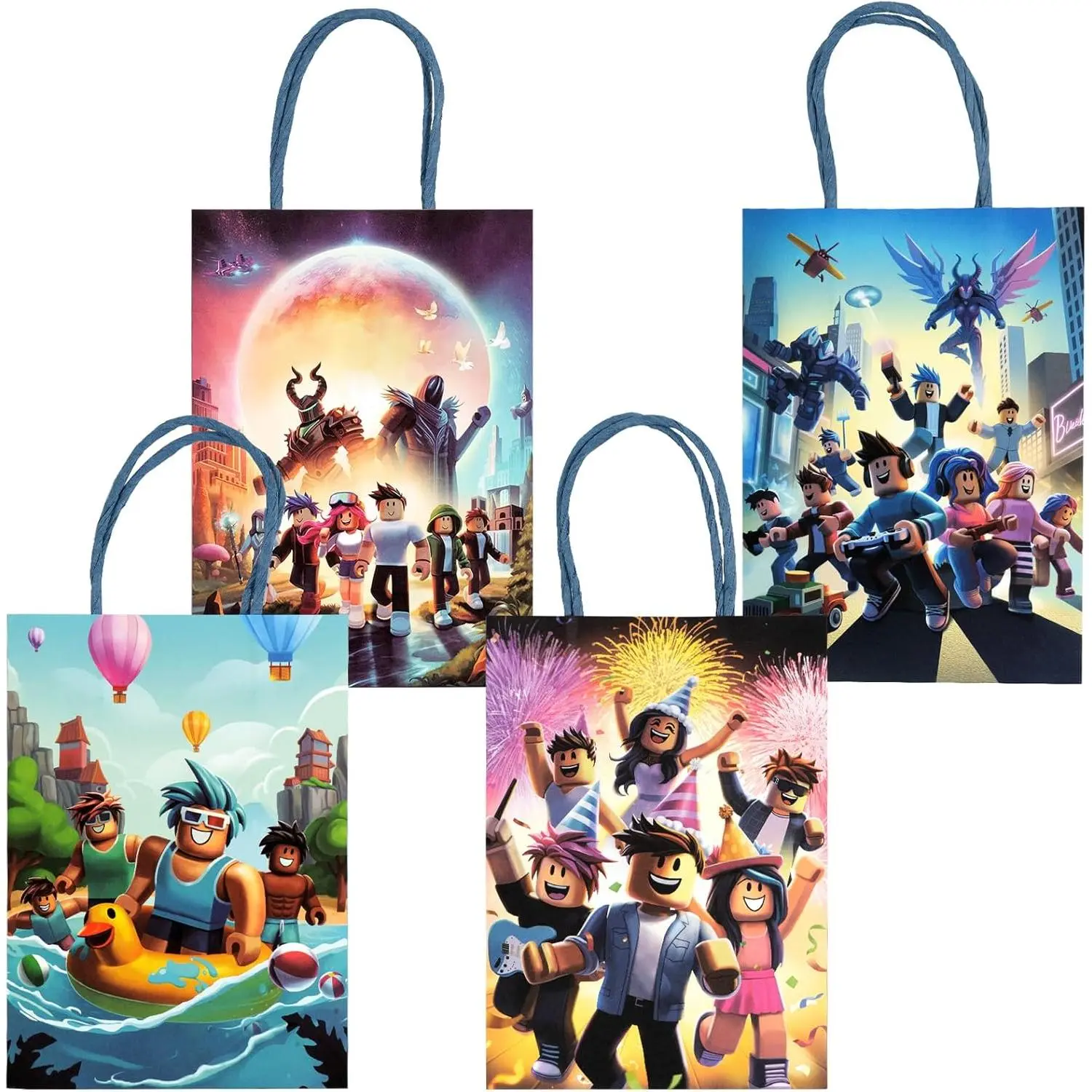 16 count  Theme Party  Bags, Four  Designs Goodie Bags for Boys Girls  Gaming Party Favors Supplies Candy  Loot Exchange Gifting Goodies, Sturdy Extra Thick with Handle (Adventure, Small 8"x6")