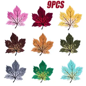 9pcs Colorful Maple Leaf Iron-On Patches, Fall Embroidery Appliques for Clothing, Jackets, Jeans, Bags, DIY Decoration