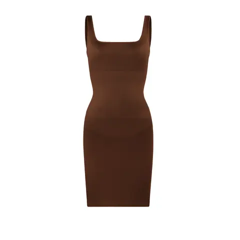 FeelinGirl #live Seamless Spaghetti Strap square neck Maxi Built-in Shaper Dress Basic Casual Fabric Womenswear