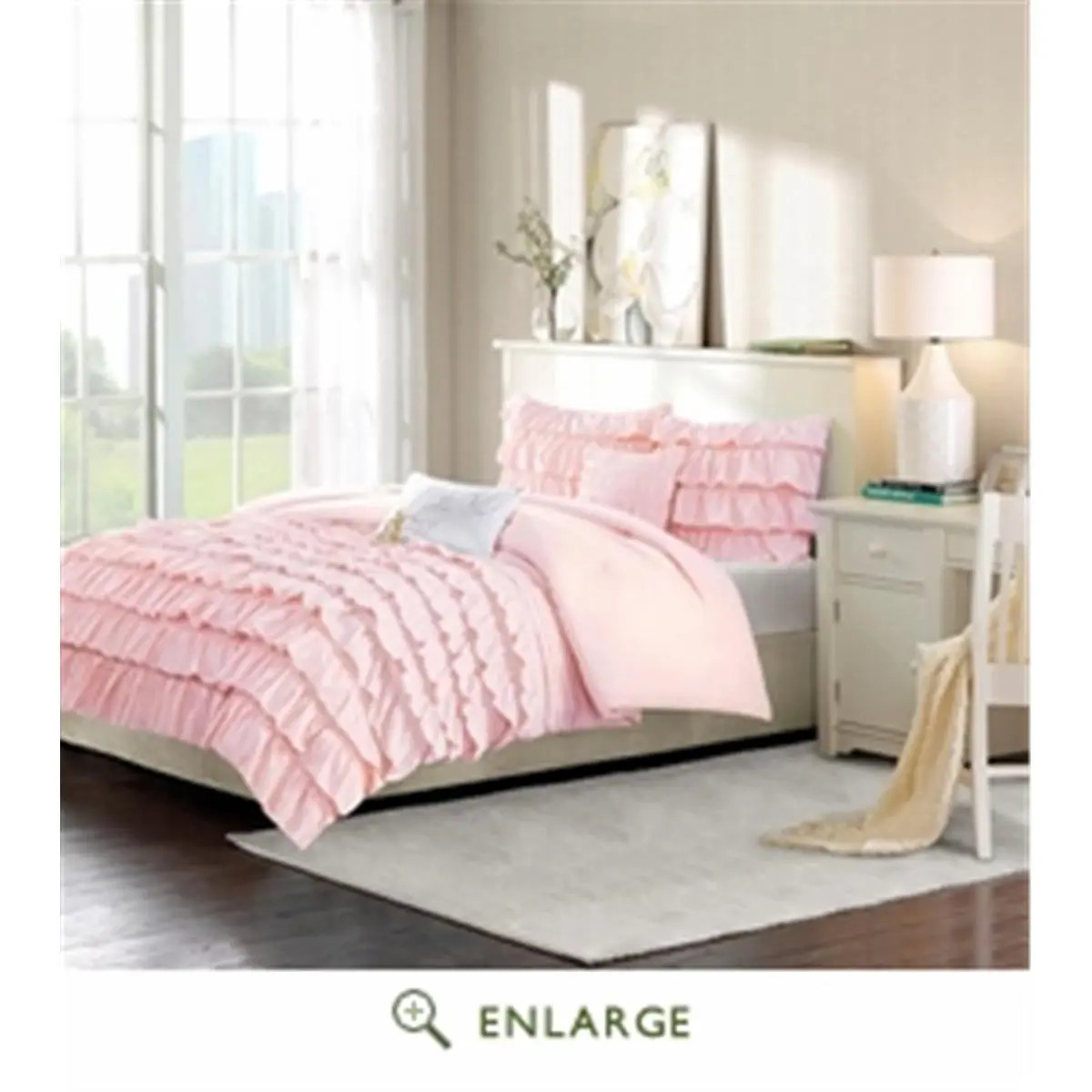 Intelligent Design Eleni Soft Blush Microfibre Waterfall Ruffled Comforter Set for Reptile & Amphibian Decor, Casual Elegance, Machine Washable, Twin-Twin Extra Large